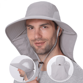Outdoor Fisherman Hat for Men Women Summer Quick Drying Neck Protection Visor Cap Anti UV Breathable Fishing Safari Hat (Color: Army Green)